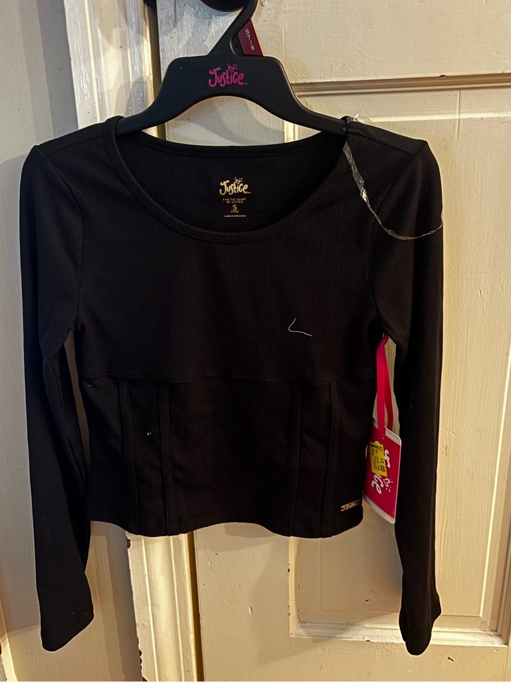 Justice Black Long Sleeve Corset Ribbed Base Layer cropped - Girls